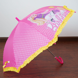 新款上市黄色花边芭比娃娃女童伞可爱带哨长柄晴雨伞自动直柄伞