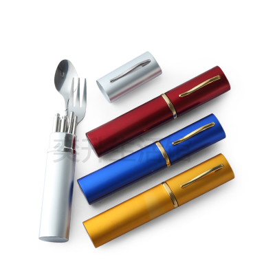 韩式创意环保餐具高级铝筒笔式餐具不锈钢叉勺筷便携三件套特价