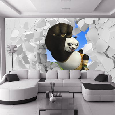 大型3D立体壁画 功夫熊猫 儿童房卧室男孩女孩背景墙纸 客厅壁纸