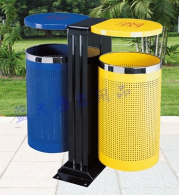 批发价 双色 室外果皮箱 圆筒 小区垃圾箱 环保垃圾桶 分类垃圾筒