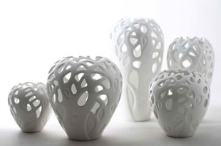 新古典陶瓷优雅白色釉高筒镂空陶瓷雕花树枝花瓶花器花插