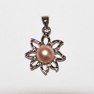 韩版 淡粉色圆天然淡水女珍珠太阳花造型925纯银吊坠促销打折特价