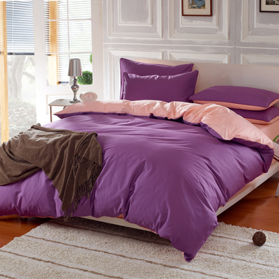 床上用品四件套全棉纯棉纯色素色韩国双拼被套床单床笠斜纹4件套