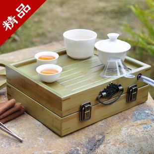 特价销售竹盒旅行茶具套装 整套陶瓷茶具，高档茶具