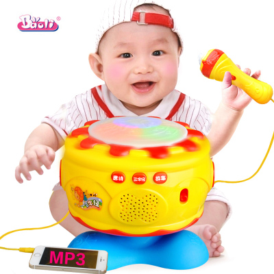 儿童手拍鼓发光音乐拍拍鼓 带麦克风外接MP3 婴儿早教玩具0-1-3岁