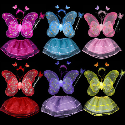六一儿童演出服装表演道具 幼儿公主舞蹈裙 天使蝴蝶翅膀三件套女