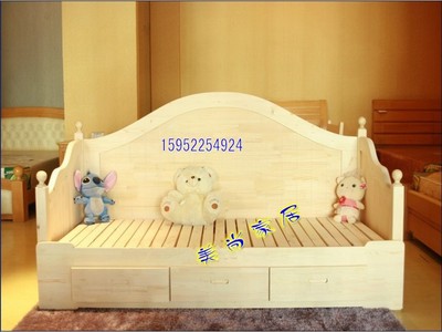 全实木沙发床推拉床简约现代全松木抽拉坐卧两用床可定制