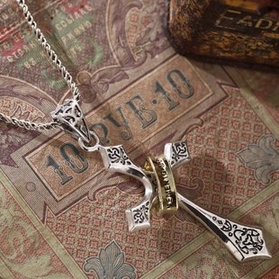 s925纯银复古男女十字架宗教吊坠个性花纹基督教饰品锁骨短项链