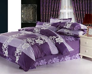 团购包邮实拍特价全棉斜纹印花四件套床上用品床品东京之恋-紫