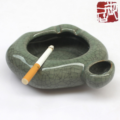 御居 仿宋哥窑陶瓷烟灰缸 复古中国风金丝铁线开片蝉翼纹摆饰品