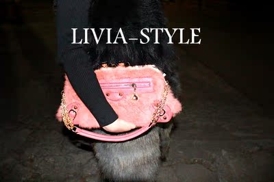 嫩嫩嫩粉紅色 氣質名媛兔毛 浮誇五金設計多用單肩挎包 女包 包包