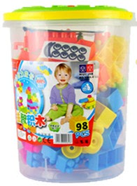 汇捷儿童塑料拼插积木 大块拆装益智玩具桶装智力大颗粒积木桶装