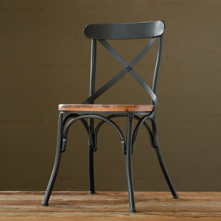 美式复古做旧办公椅铁艺简易椅子酒吧餐厅座椅咖啡吧台椅叉背椅子