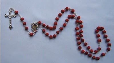 天主教圣物——白铜丝链大红玫瑰花木珠长念珠(缺货）