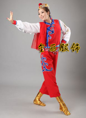 热销新款蒙古舞蹈服装蒙族舞蹈演出服 表演服女款打鼓服民族舞蹈