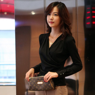 潮流服装秋季新款2015韩版长袖T恤 女装修身时尚V领 长袖打底衫