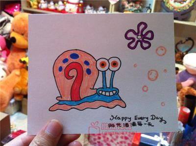 包邮 手绘海绵宝宝系列 小蜗手工贺卡 定制代写赠言 创意手绘贺卡