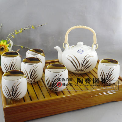 景德镇陶瓷正品 家用提梁大茶具 茶壶 茶杯七件套装