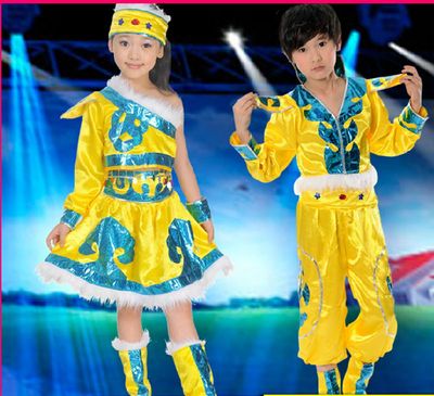 儿童演出服装男童舞台表演服少儿蒙古舞蹈服女童民族集体舞服装冬