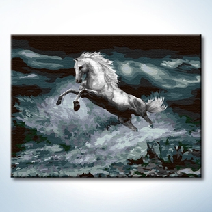 编码手绘diy数码彩绘数字油画动物大幅画装饰画白驹跃溪白马
