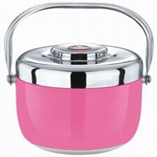 韩派彩色不锈钢双层饭盒保温桶便当盒餐盒隔热粉红芭食篮1.4L