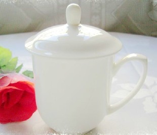 真品骨瓷茶杯 带盖 陶瓷办公杯子 盖杯 会议杯 广告杯定制300ML
