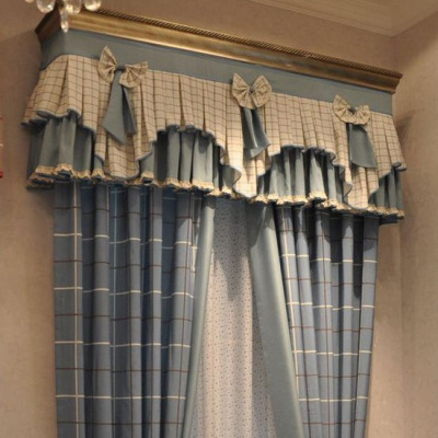 定制客厅卧室地中海风格田园风格蓝色大方格子遮光窗帘定棉麻特价