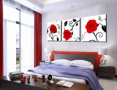 现代三联无框画客厅卧室装饰画工艺壁画挂画花卉红玫瑰花