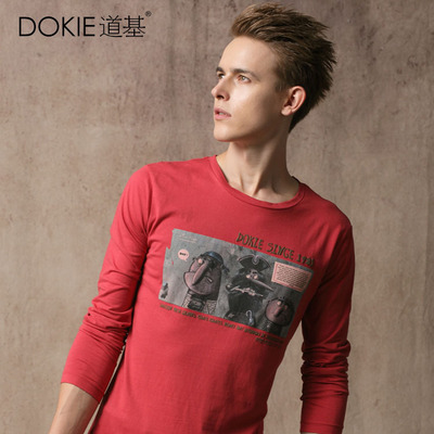 2013秋季新款欧美经典长袖T恤男式 纯棉潮圆领插图修身 道基DOKIE