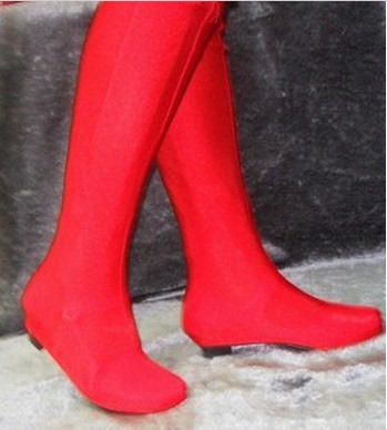 特价红色表演用品舞蹈舞台民族服装女兵式弹力靴套演出摄影服
