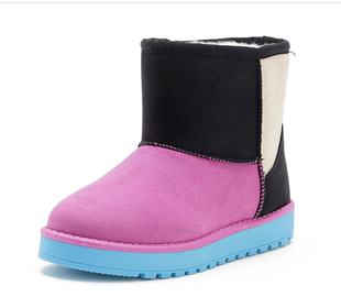 2013冬季新款拼色雪地靴时尚棉靴子加绒保暖短靴女式靴圆头低跟鞋
