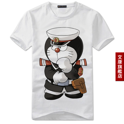 2017夏装新款 哆啦A梦男短袖T恤 创意搞怪纯棉短袖黑猫警长t恤D2