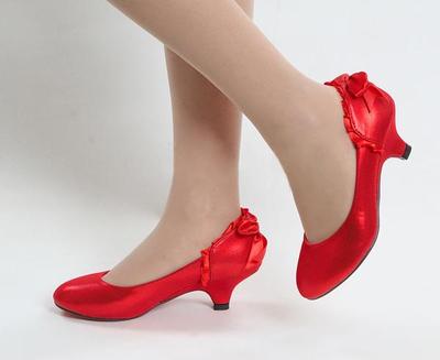2015新款女单鞋 韩版低跟结婚鞋红色新娘鞋子婚庆演出舞蹈鞋 孕妇