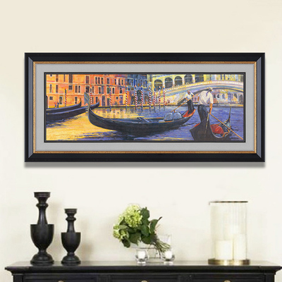 欧美式威尼斯风景装饰画现代简欧客厅卧室书房有框壁挂画二联横长