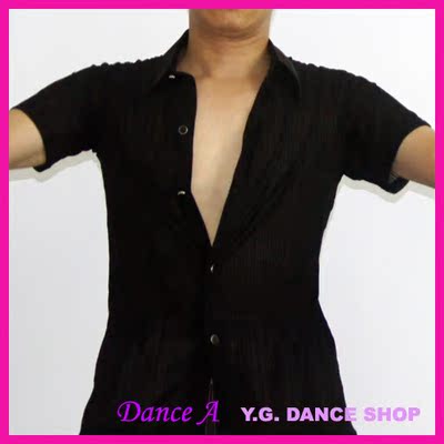 DANCE A男拉丁舞服装1205 短袖透视装专业比赛拉丁舞上衣 练习服