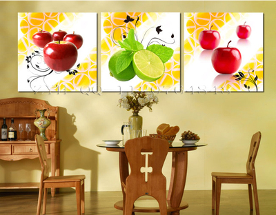 3柠檬苹果水果时尚客厅无框画餐厅装饰画挂画壁画三联画特惠墙画