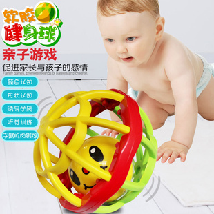 婴幼儿牙胶手摇铃球小孩三四五0-3-4-5-6-12个月半岁宝宝手抓玩具