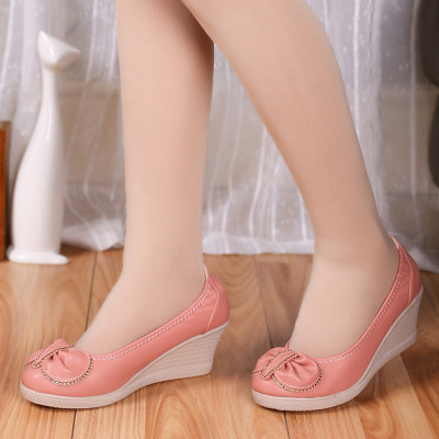2014秋季韩版新款女式鞋子坡跟舒适浅口圆头厚底中跟真皮女单鞋