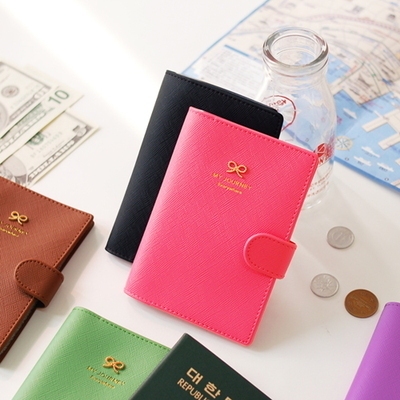 韩版amstudio甜美气质可爱护照包蝴蝶结搭扣护照套护照夹机票夹