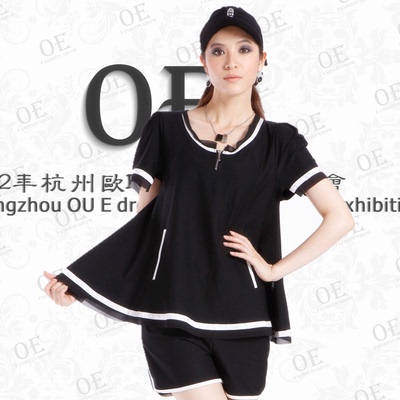 OE-6079欧e黑白正品 时尚精品休闲短裤黑白两色套装