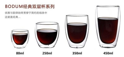 波顿耐热玻璃杯双层杯隔热防烫透明咖啡杯高杯情侣饮料泡茶杯带盖