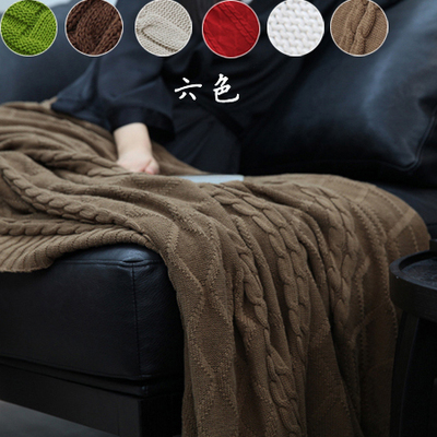 纯棉线毛线毯子沙发盖毯床尾巾米白色绿色咖啡色卡其色空调毛巾被