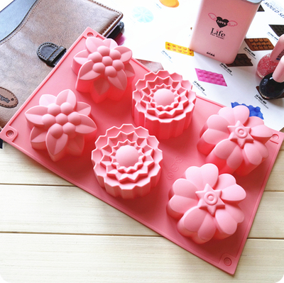 【新品】硅胶模具 6孔3组花型蛋糕模 手工皂模 果冻布丁模具 FDA