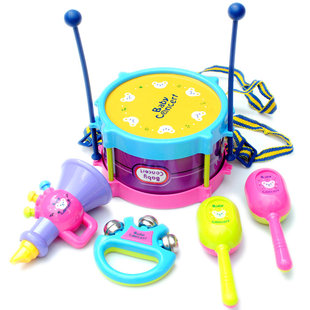 欢乐乐器套装 5件装腰鼓沙锤号子手摇铃铛组合 宝宝儿童音乐玩具