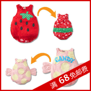 夏季新款婴儿服装草莓天使女童造型哈衣三角爬服0-6个月1-2岁BB衫