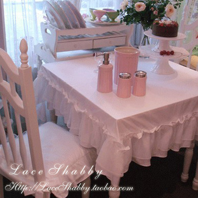 LACESHABBY韩国高级定制清新白色棉质百褶荷叶边蕾丝餐桌桌布布艺