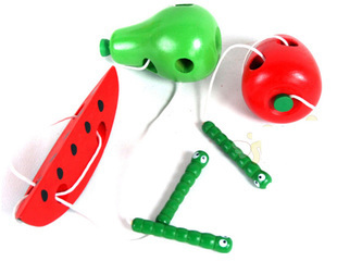 【早教玩具】造型逼真の木制水果穿线玩具/益智玩具★3款任选*