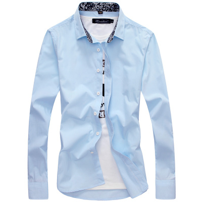 2015春季男装长袖白衬衫型男纯色休闲韩版修身薄款男生衬衣潮
