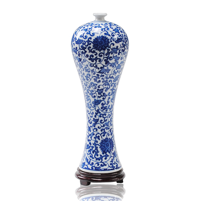 景德镇陶瓷器 仿古青花瓷花瓶现代时尚客厅家居工艺品摆件 美人瓶