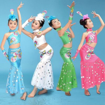 新款 民族少儿演出孔雀舞儿童服饰 月光女童傣族公主表演舞蹈服装